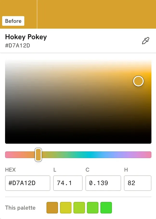 Fandeck's OKLCH picker open over an ochre palette