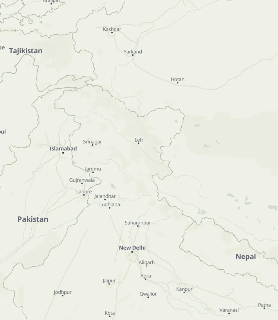 Stampbook's map of north India with Kashmir drawn whole inside India's border